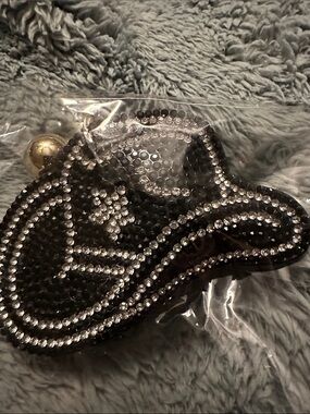 Crystal-Embellished Black Cowboy Hat Keychain